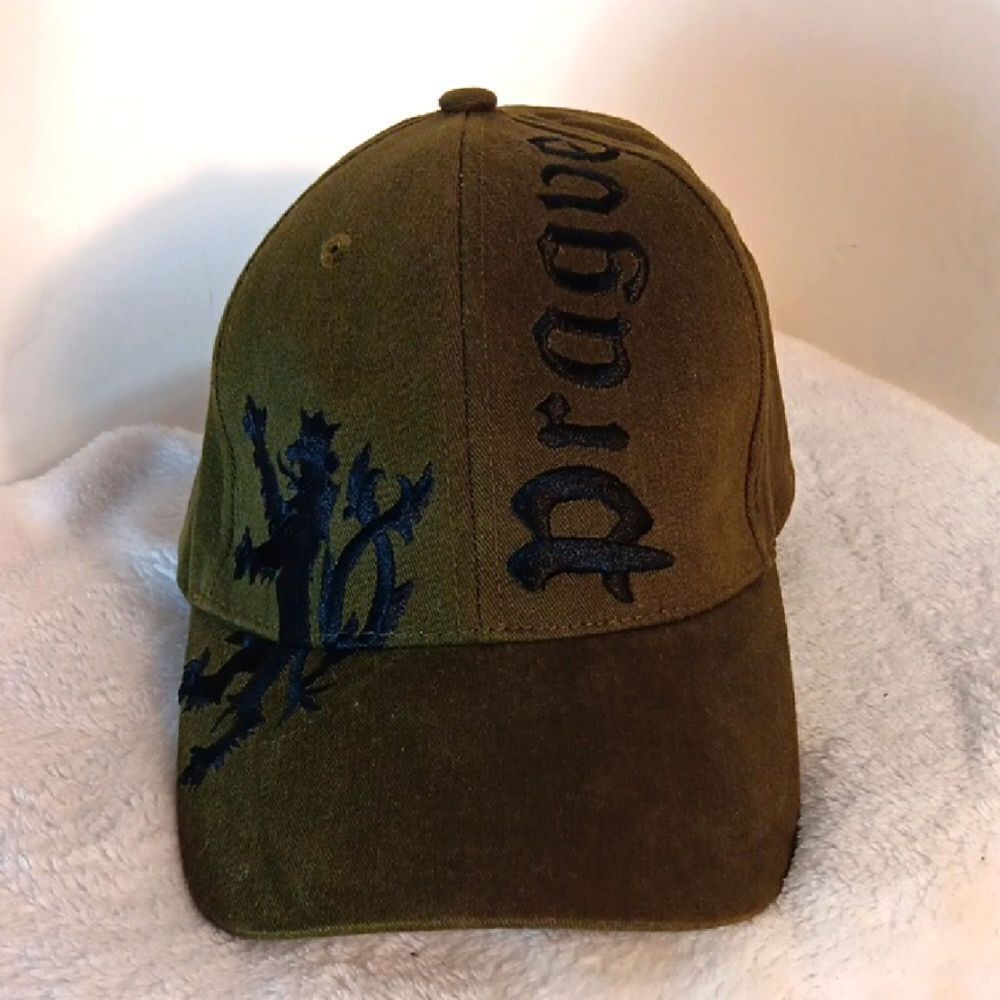 Prague Czech Republic Olive Green Cap with Black Embroidery